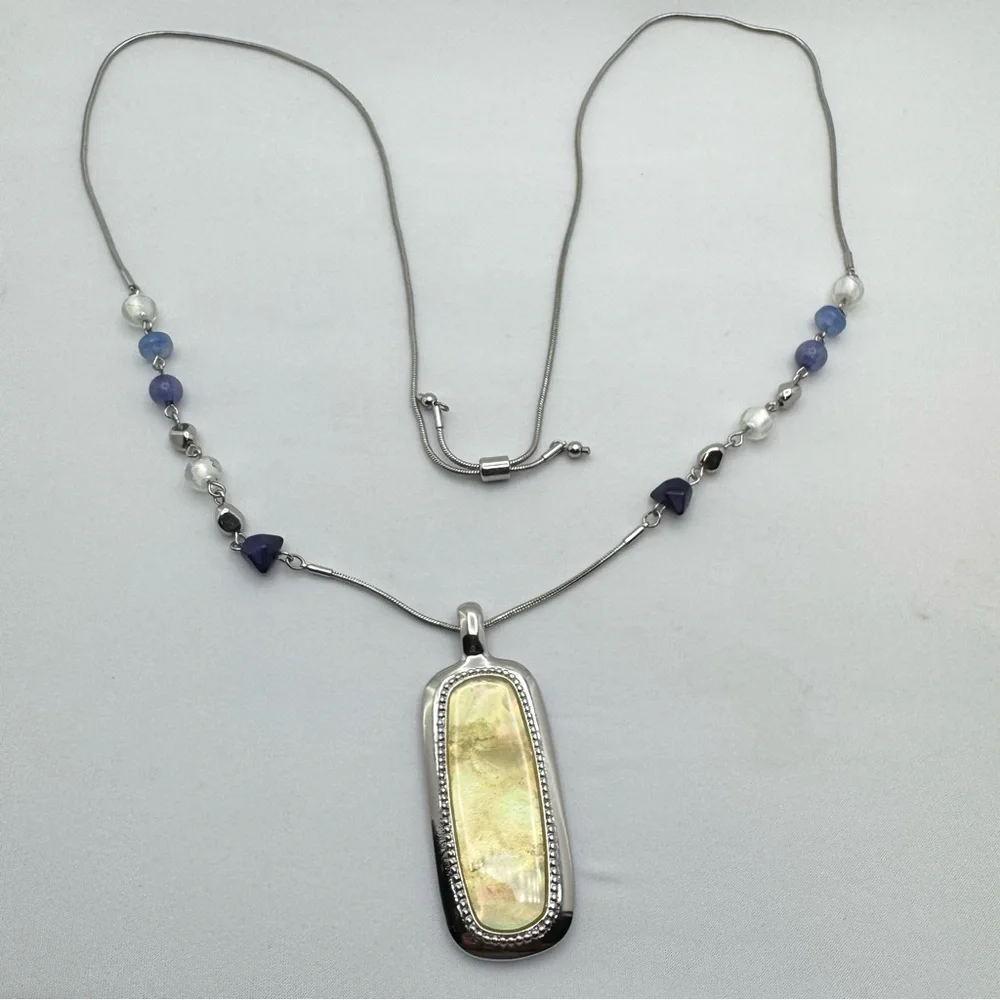 Silver Tone Reversible Pendant Necklace Adjustable Bolo Bead Chain Statement